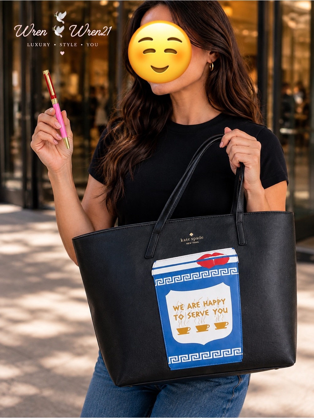 🖤Kate Spade Black Tote NWT — “We are happy to serve you” ➕Free Kate Spade pen ✨